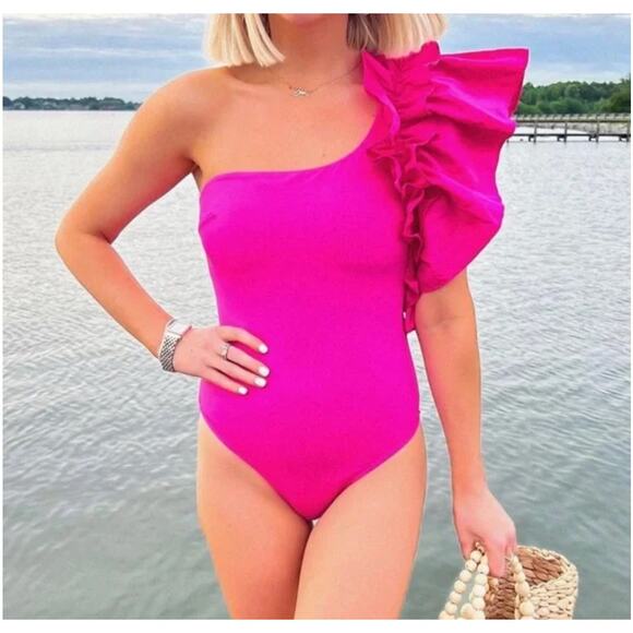 Zara Large Ruffle Swimsuit fuchsia Pink Size Small - Picture 1 of 5